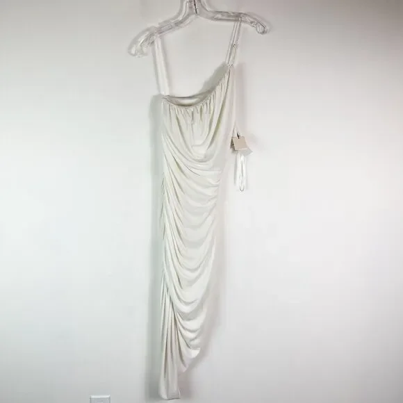 Cinq à Sept NWT Ivory One-shoulder Brynn Bodycon Ruched Asymmetric Midi Dress 6 - Picture 2 of 6